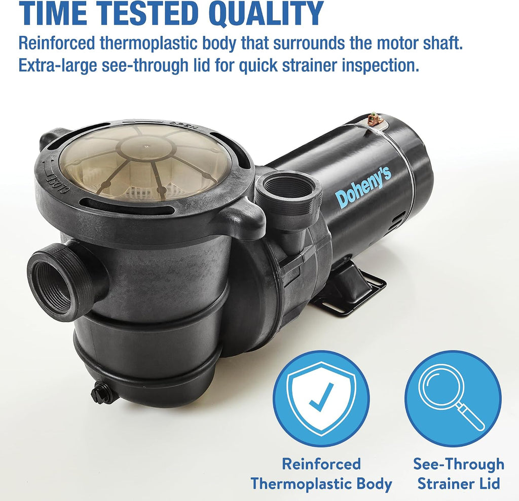 Doheny's 1.5 HP Above Ground Swimming Pool Pump | 115V, 83 GPM (1.2 THP) | Stainless Steel Shaft, Reinforced Thermoplastic, Low-Noise, High-Efficiency | 1.5' Internal & 2.5' External Threading