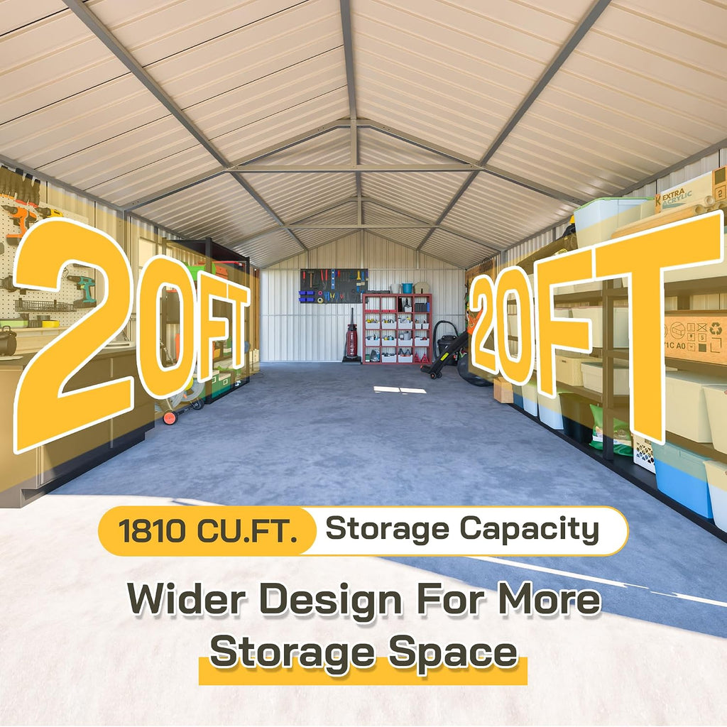 YOPTO 12x20 FT Outdoor Storage Shed,Metal Shed W/ 2 Windows & Lockable Reversible Door,Garden Tool House W/Updated Frame Structure & Sloped Roof,All Weather Waterproof for Backyard,Patio,Lawn,Grey