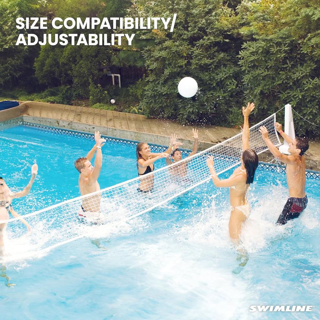 SWIMLINE Original Pool Volleyball Net Games Set with Ball Adjustable Up to 34 Feet Wide | for Kids & Adults | 2 Stable Water-Fill Bases | Easy Assembly Compatible W/Outdoor & Indoor Inground Pools
