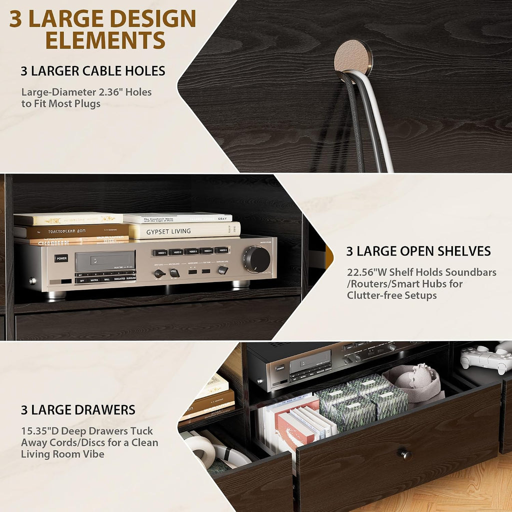 GarveeHome TV Stand for TVs Up to 80 in, Modern Entertainment Center with Large Open Shelf&Drawer&Cable Hole, Waterproof, Anti-Stain & Scratch-Resistant TV Media Console Cabinet for Living Room Office
