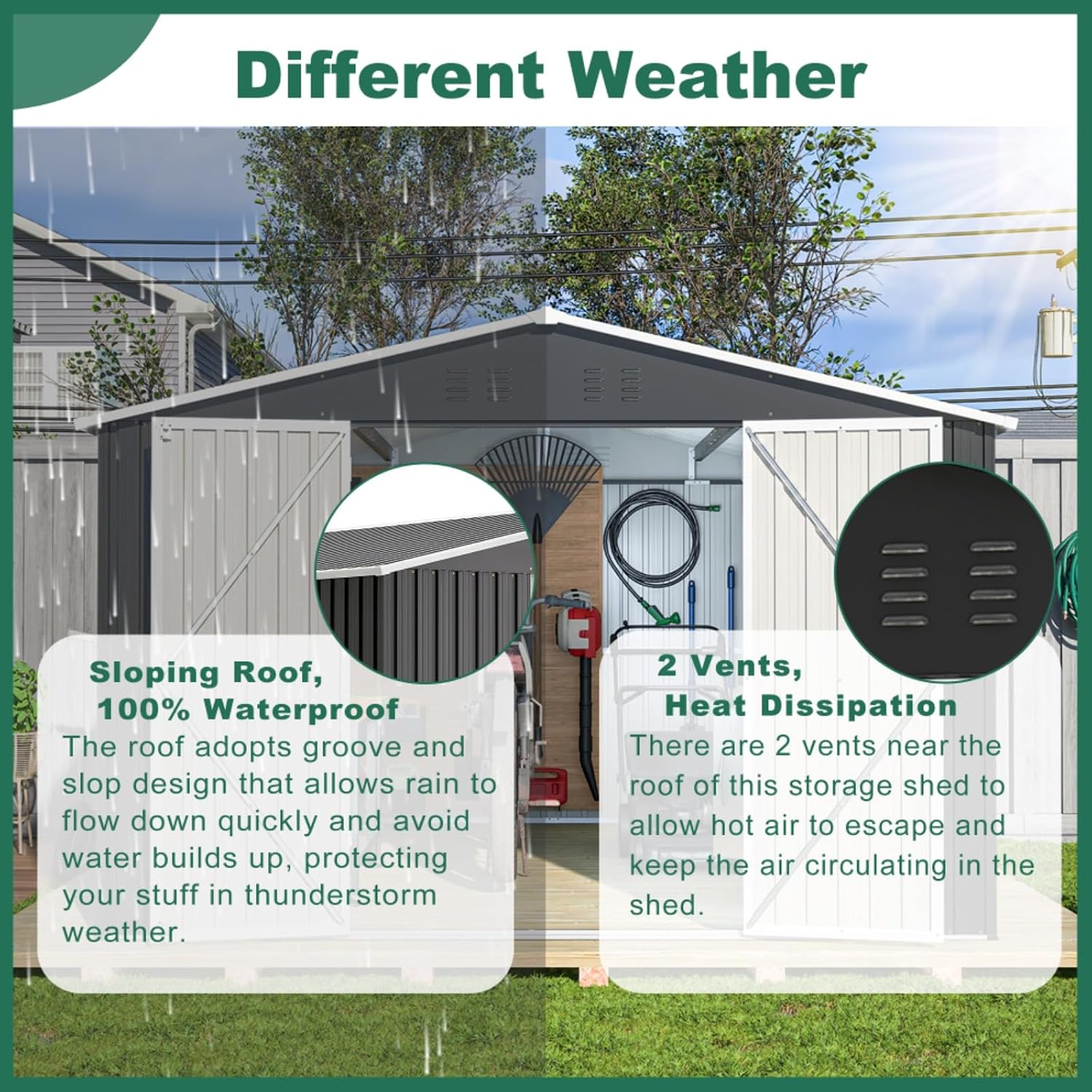 Outdoor Storage Shed 10x12 FT, Metal Tool Shed with Lockable Doors & Reinforced Frame, Large Waterproof Garden Shed for Backyard, Lawn Mower, Patio Furniture - Includes Padlock & Gloves, Black