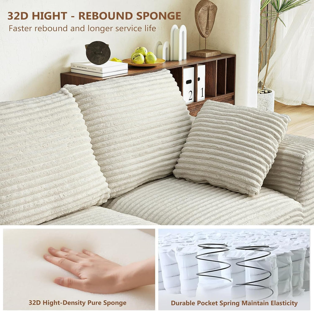 104.3' Modular Sectional Cloud Couch, Boneless Couches for Living Room, 3 Seater Modern Lounge Couch, No Assembly Required, Cream
