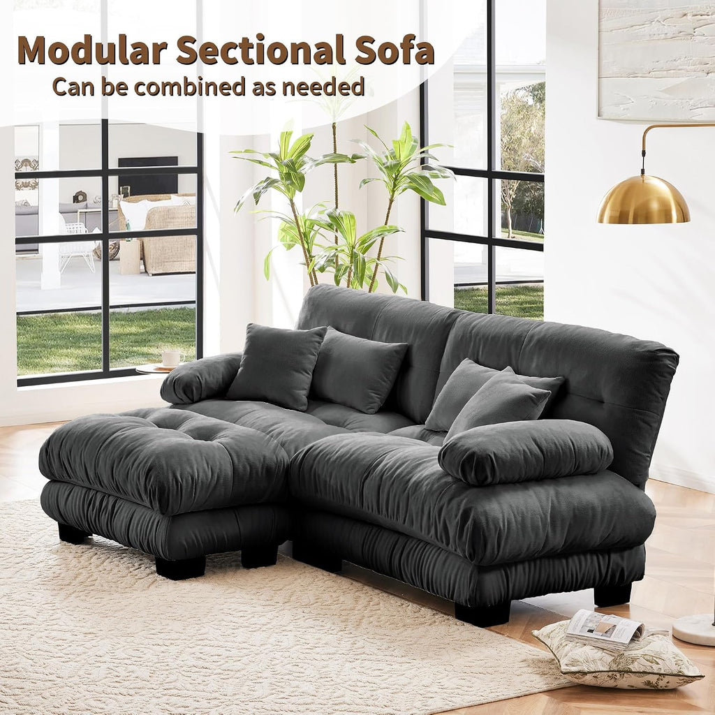 Loveseat Modular Sectional Sofa, Modern L Shaped Couch with Ottoman, Oversized Deep Seat Sectional Couches for Living Room, Comfy Chenille Cloud Couch with 4 Pillows, Loveseat Sofa for Bedroom