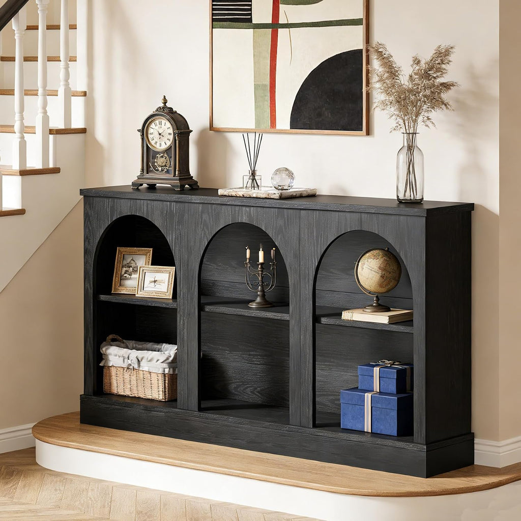 Tribesigns Wooden Narrow Entryway Table with 3-Tier Storage Shelf, 63' Long Modern Farmhouse Sofa Console Table for Hallway, Living Room, Entrance, or Bedroom (Black)