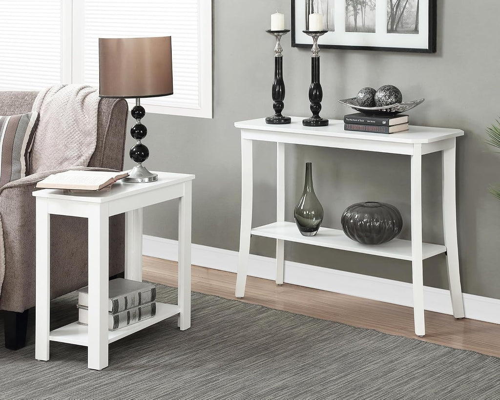 Pemberly Row Console Table, 30' H x 14' W x 38' D, MDF Wood, White Finish, Bottom Shelf for Storage or Display, Easy Assembly, Timeless Design for Living Room or Entryway Decor