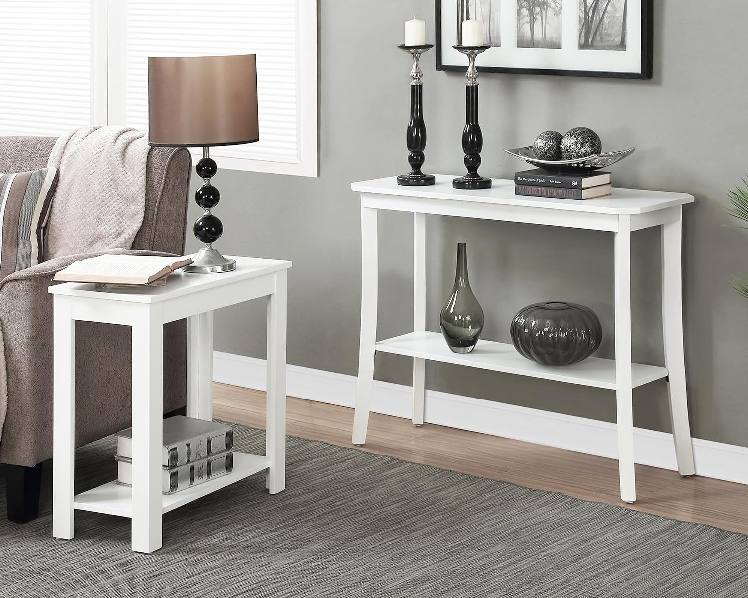 Pemberly Row Console Table, 30' H x 14' W x 38' D, MDF Wood, White Finish, Bottom Shelf for Storage or Display, Easy Assembly, Timeless Design for Living Room or Entryway Decor