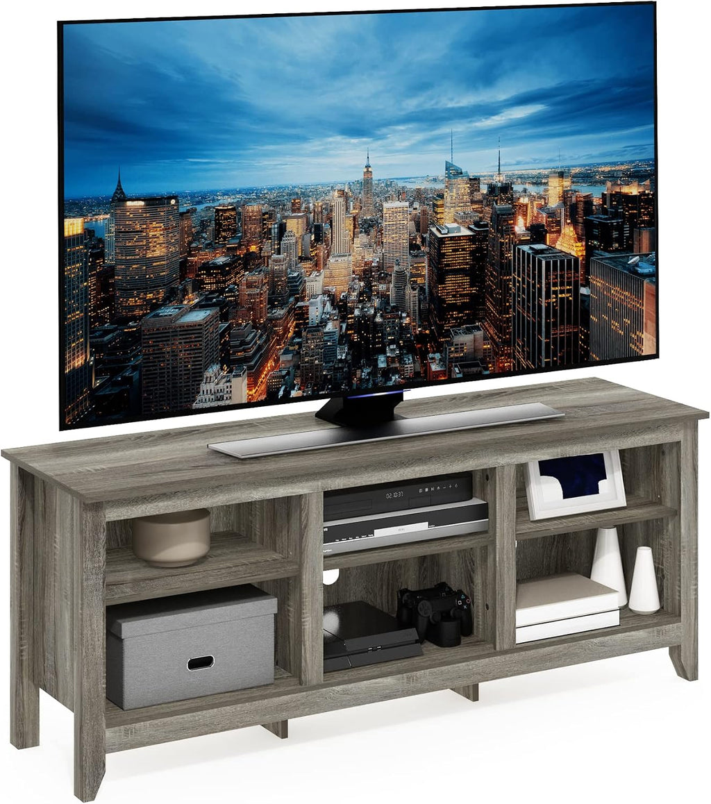 Furinno Jensen TV Stand with Shelf, 65-Inch, French Oak Grey