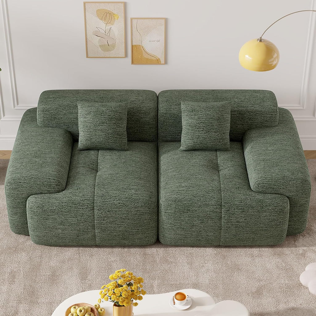 85' Cloud Loveseat Sofa in a Box, Modern Small Couch No Assembly Required, Comfy Deep Seat Boneless Couches for Living Room, Bedroom, Apartment, Green 1 PCS