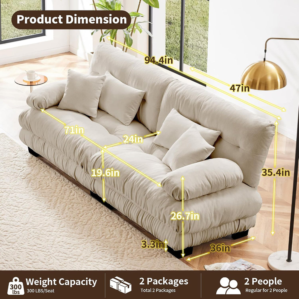 Modular Sectional Sofa, 2 Seater Cloud Couch Small Couches for Small Spaces, Modern Deep Seat Couch, Home Sofa Living Room Oversized Loveseat with Bolster Armrests 4 Pillows | Small Spaces, Deep Seat, Bolster Armrests, 4 Pillows