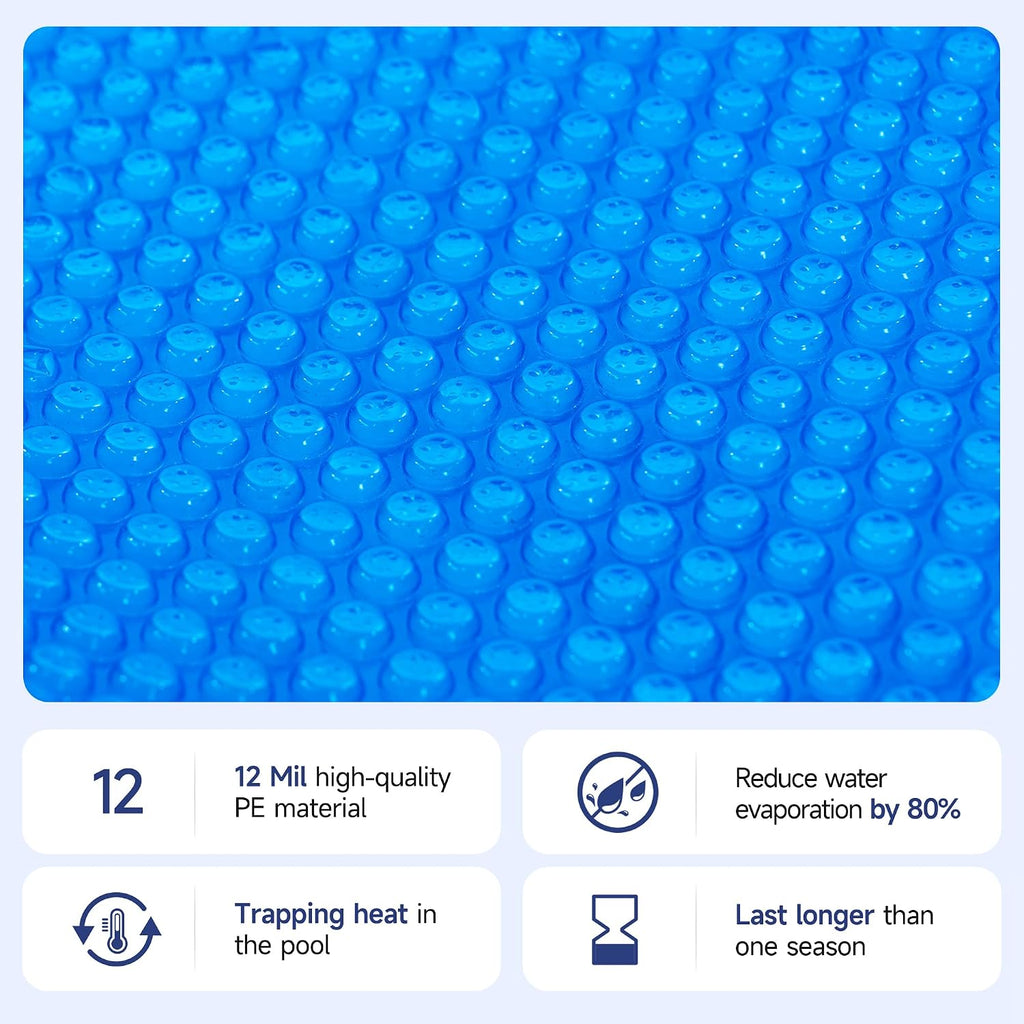 Real Relax Solar Pool Cover, Durable 12 mil 16 × 32 ft Pool Covers for Inground & Above Ground Pools, Solar Pool Heater, Rectangle Solar Blanket with Bubbles, Blue