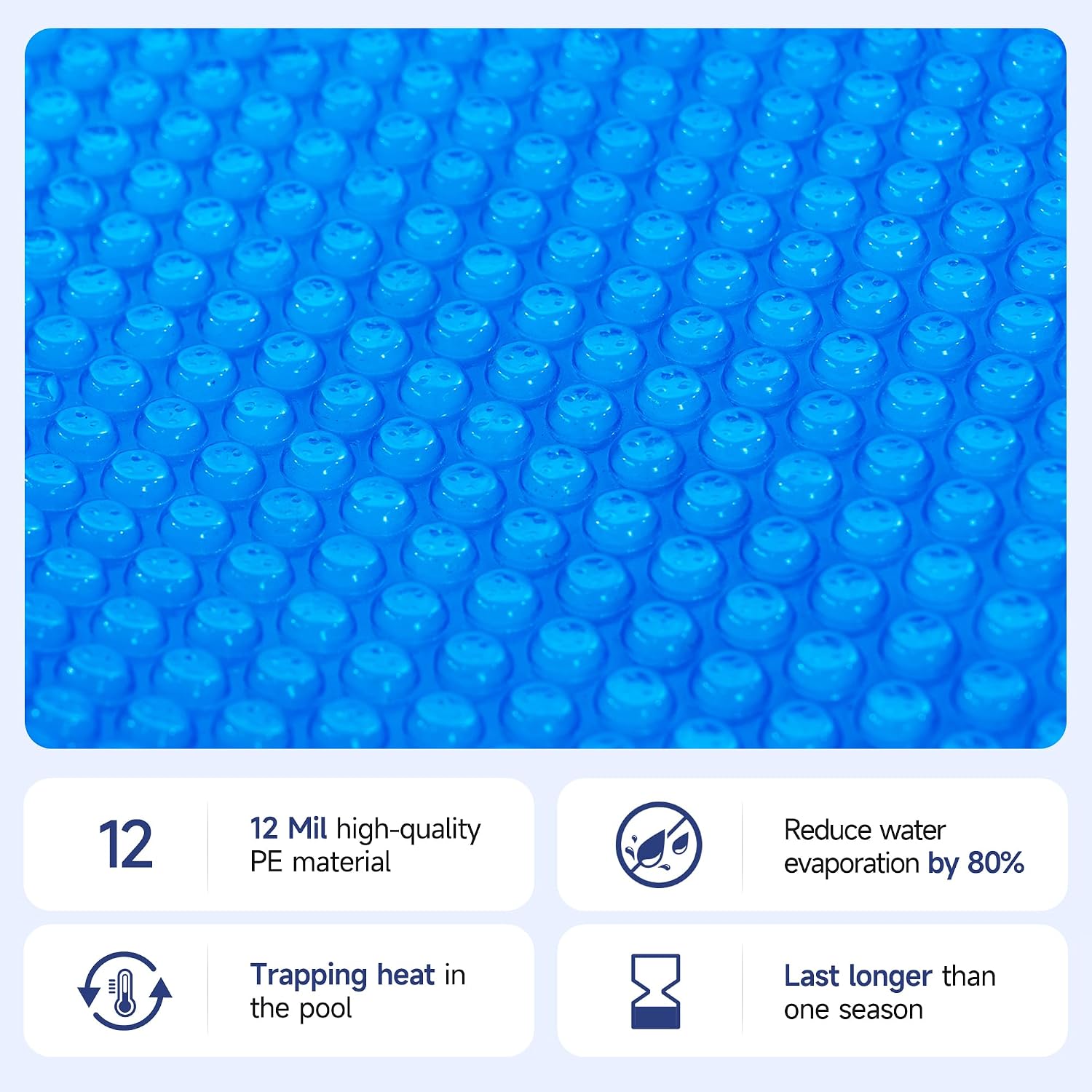 Real Relax Solar Pool Cover, Durable 12 mil 16 × 32 ft Pool Covers for Inground & Above Ground Pools, Solar Pool Heater, Rectangle Solar Blanket with Bubbles, Blue