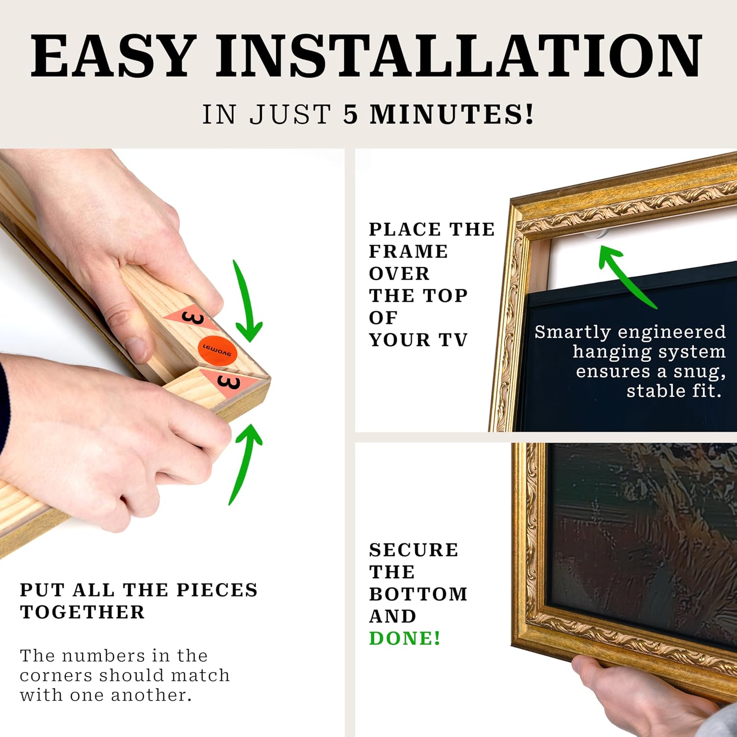 Thin Ornate Antique Gold TV, Handmade Wooden Bezel Compatible with Samsung The Frame (Pro) (2021-2025, 32-85'), TCL NXTFrame