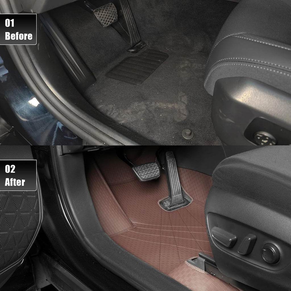 EKR Custom Floor Mats for Toyota RAV4 (Hybrid only) 2019-2025, Front & 2nd Row Luxury Car Floor Mat Fit RAV4 2019 2020 2021 2022 2023 2024 2025 - Leatherette (Brown)