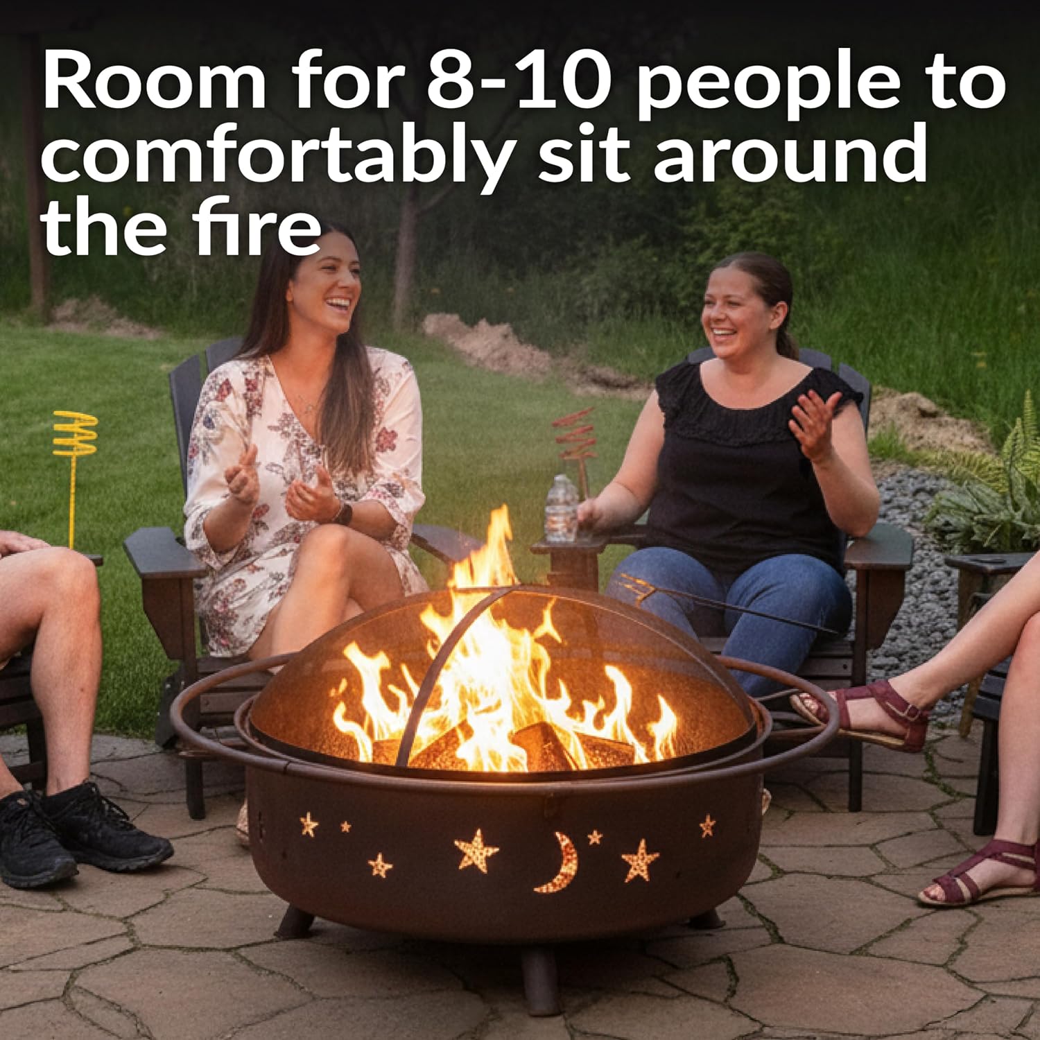 Sunnydaze Large Cosmic Outdoor Fire Pit - Wood-Burning Fire Pit with Round Spark Screen, Poker, and Built-in Grate - 42' - Bronze