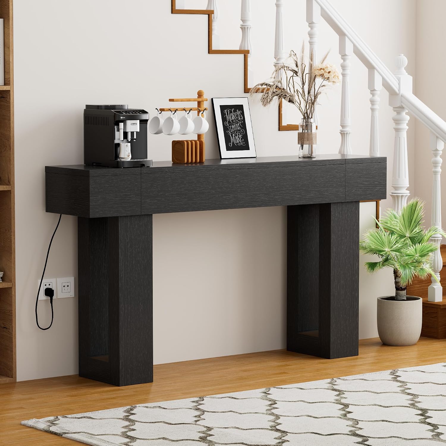 63 Inch Long Console Table, Narrow Rectangular Sofa Table Behind The Couch, Farmhouse Entryway Table for Entrance, Hallway, Living Room (Black)