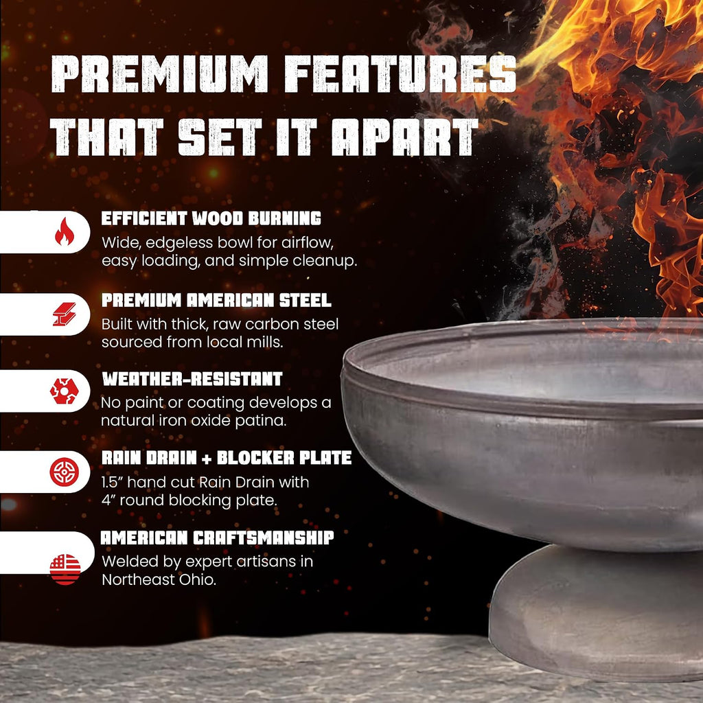 Ohio Flame Patriot Fire Outdoor Fire Pit 42 Inch - Heavy Duty Fire Pits for Outside Wood Burning, American Made Carbon Steel Fire Bowl for Backyard Patio Bonfires - No Assembly Needed for All Seasons