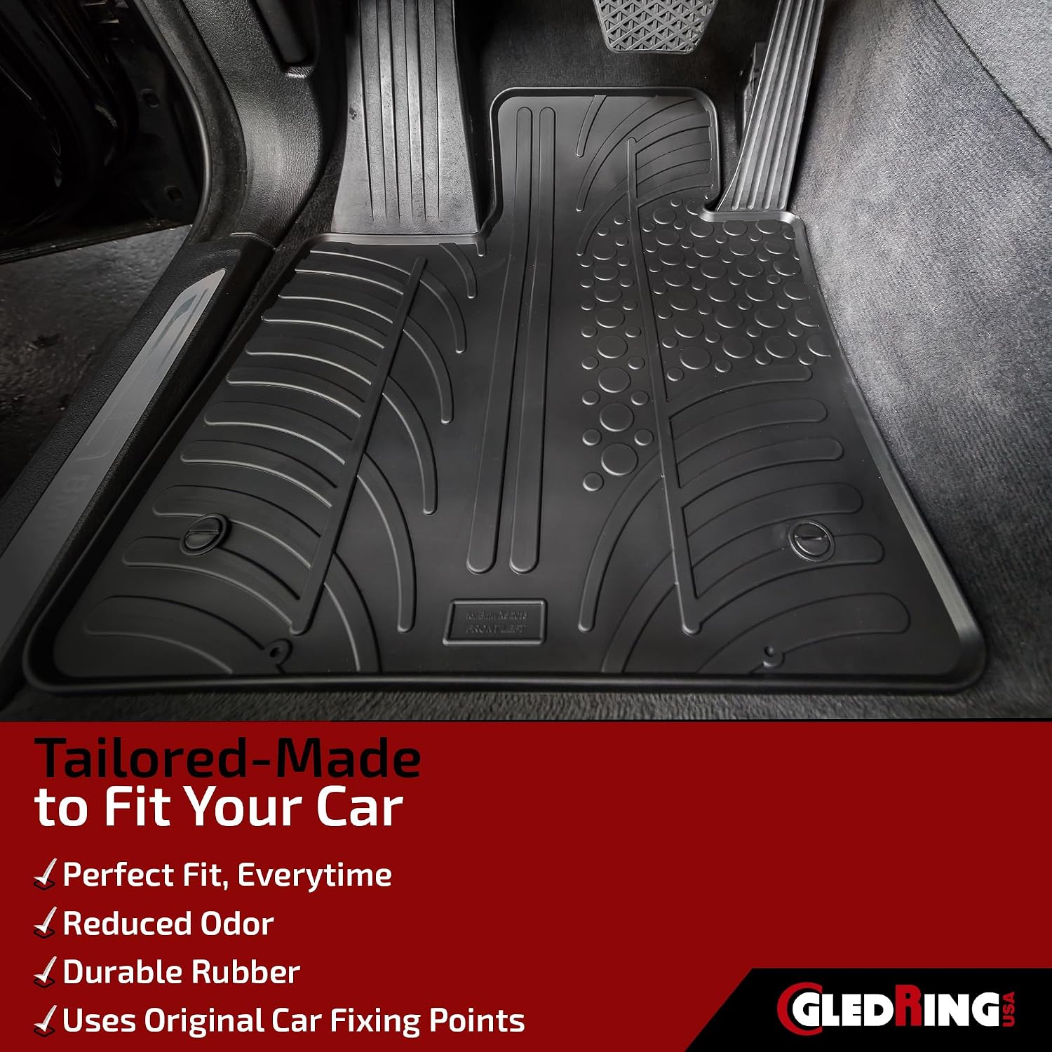 Gledring USA Custom Fit Rubber Mats Combo Pack Intended for BMW4 Series 428i /430i / 435i / 440i Gran Coupe (F36) 2014-2021, No Trimming Required, Tailored Custom Fit, All-Weather, Protects from Rain