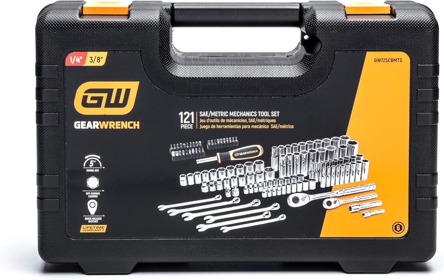 GEARWRENCH 121 Piece 1/4' & 3/8' Drive 72-Tooth SAE/Metric Mechanics Hand Tool Set | GW72SCBMTS