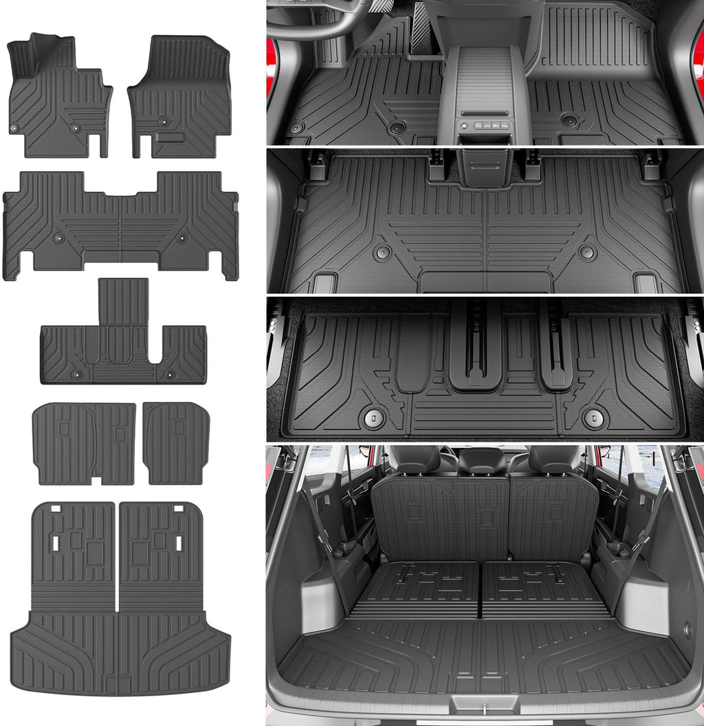 xipoqix Floor Mats Cargo Mat Backrest Mats Compatible with 2024-2026 Kia EV9 TPE Cargo Liner Floor Liner Replacement for 2024 2025 2026 Kia EV9 Accessories (Trunk Mat+2nd Row Backrest Mats+Floor Mats)