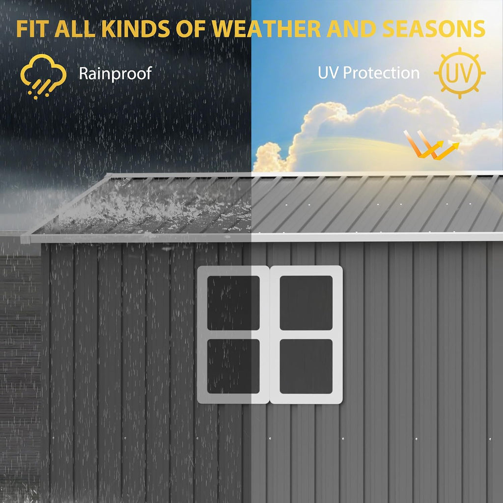 12x10 FT Metal Outdoor Storage Shed, Large Waterproof Garden Tool Shed with Lockable Doors, Steel Utility Shed for Backyard, Patio, Lawn & Garden, Grey