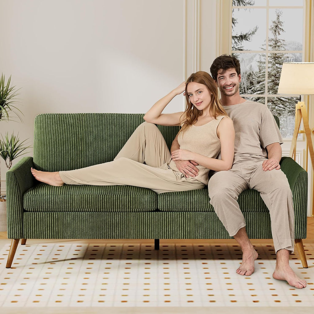 Vipbear 68' Loveseat Sofa - Green, Comfy Corduroy with Spring Cushion, Solid Wood Frame, Modern Deep Seat, Bedroom & Living Room, Office Small Couch