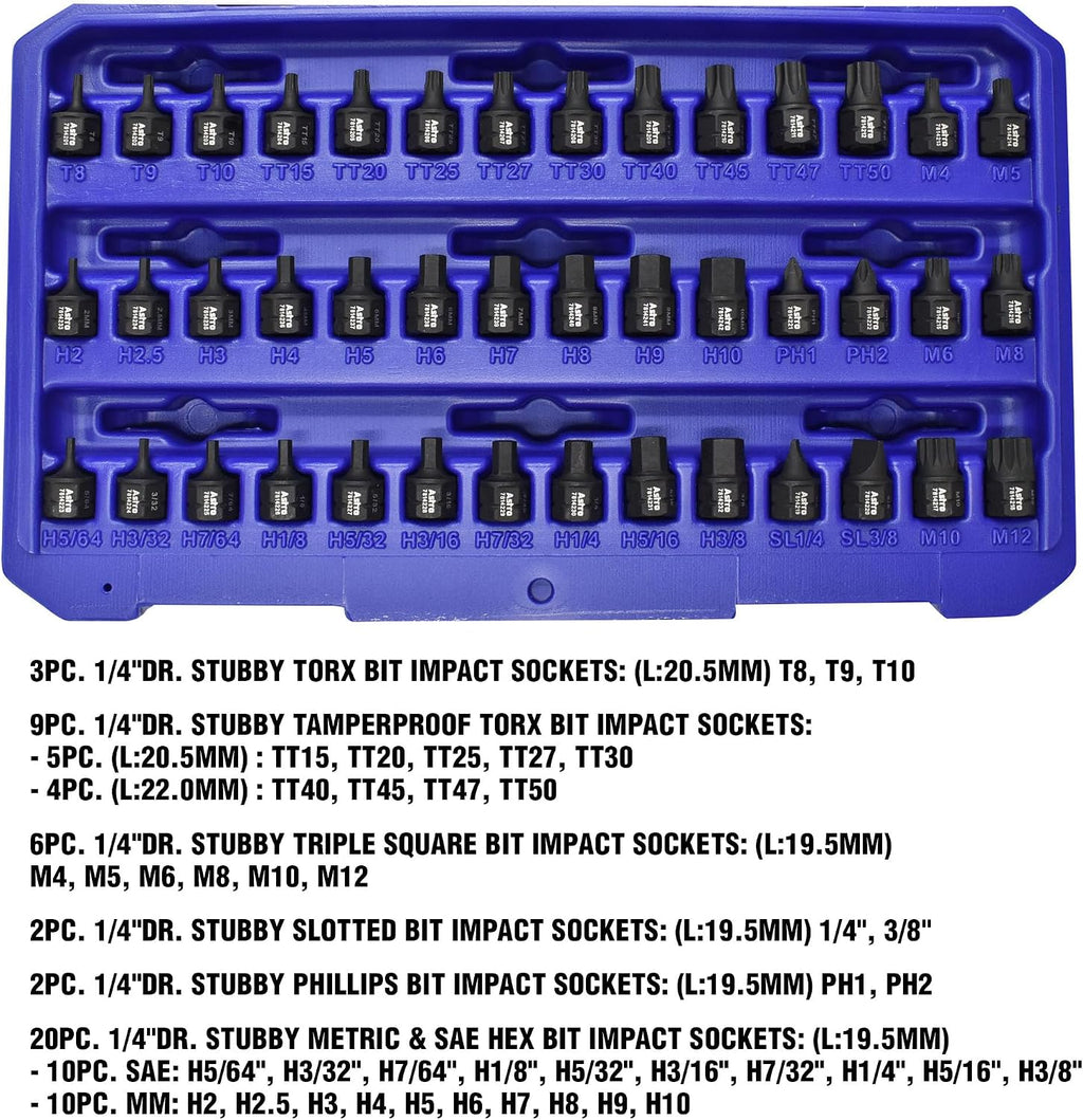 Astro Tools 78142 42pc 1/4' Drive Low Profile Nano Impact Bit Socket Set