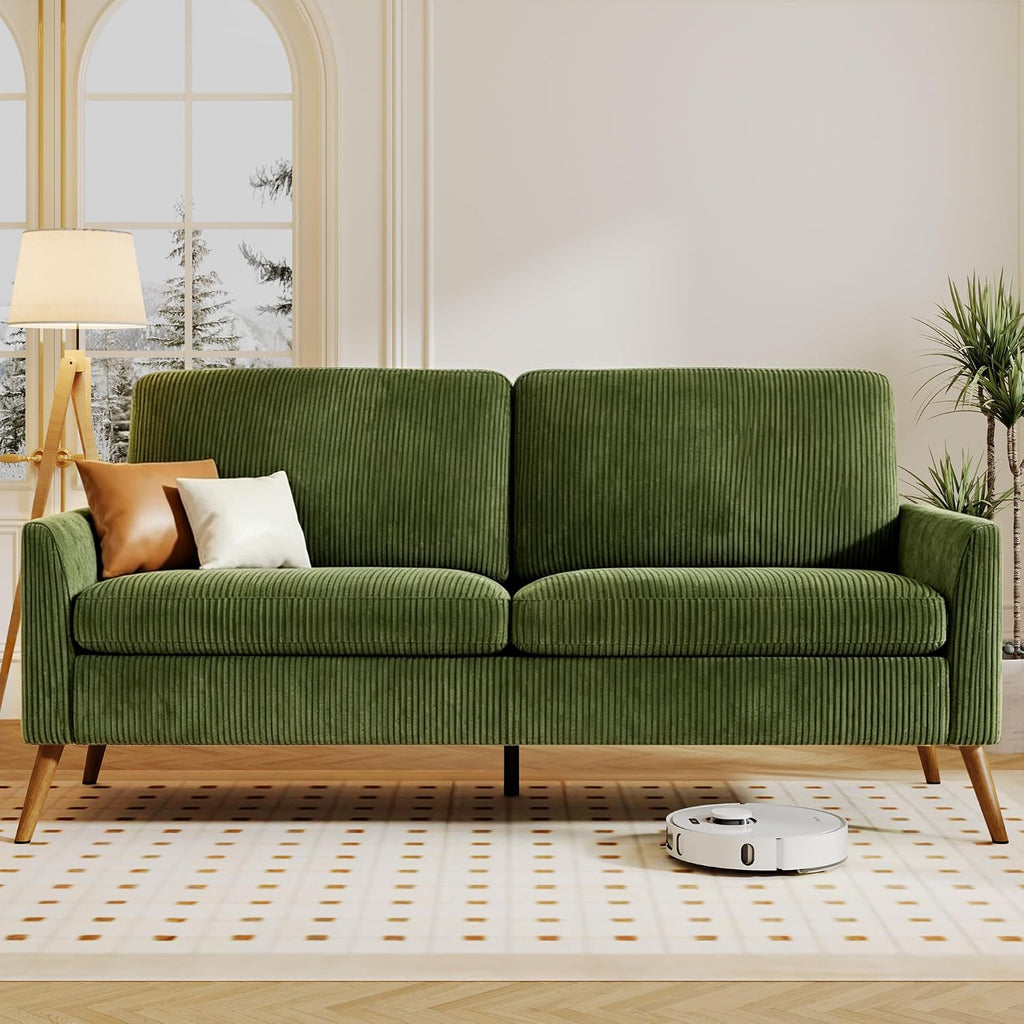 Vipbear 68' Loveseat Sofa - Green, Comfy Corduroy with Spring Cushion, Solid Wood Frame, Modern Deep Seat, Bedroom & Living Room, Office Small Couch