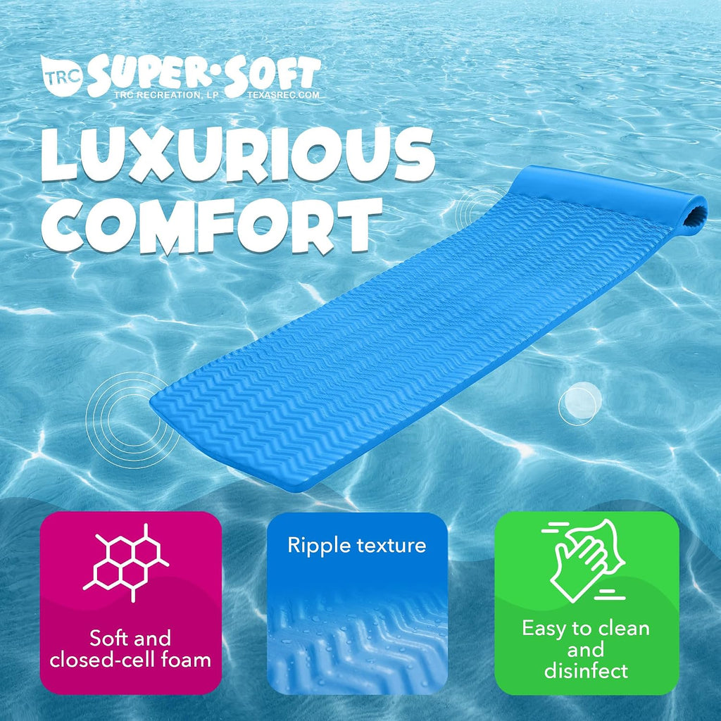 TRC Recreation 2-Pack Serenity 1.5' Thick Foam Pool Float Lounger, Bahama Blue w/Headrest for Lounging & Sunbathing in Swimming Pools, Beaches & Lakes, 70' x 26'