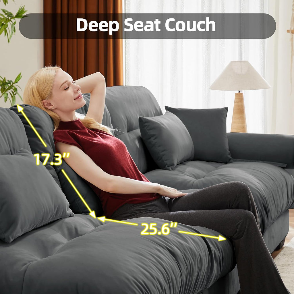 Loveseat Sofa 93.7' Modular Sectional Sofa, 2 Seater Modern Cloud L Shaped Couch, Oversized Sectional Couches for Living Room, Comfy Velvet Sofas Deep Seat Couch with 4 Pillows, Gray