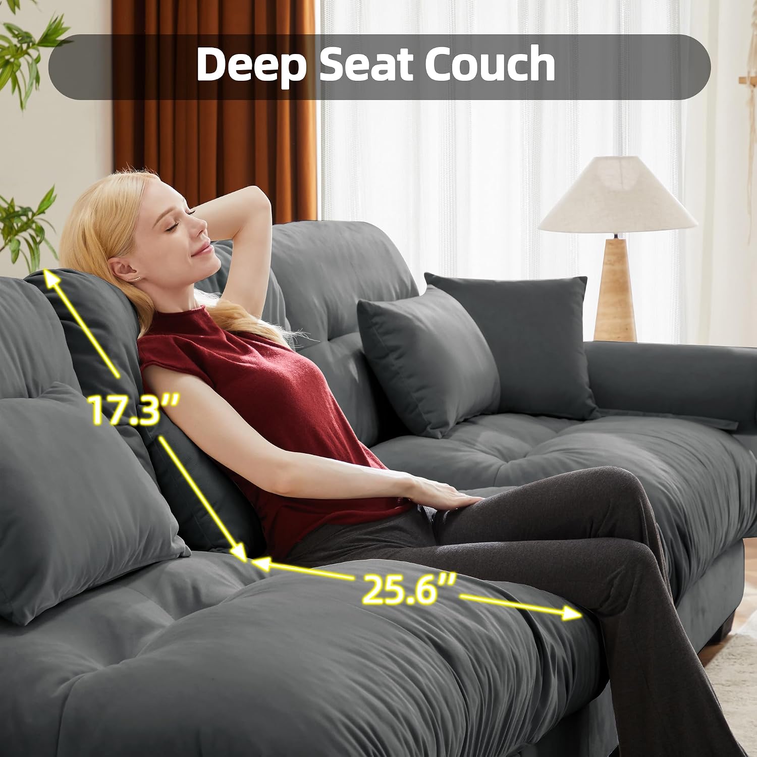 Loveseat Sofa 93.7' Modular Sectional Sofa, 2 Seater Modern Cloud L Shaped Couch, Oversized Sectional Couches for Living Room, Comfy Velvet Sofas Deep Seat Couch with 4 Pillows, Gray