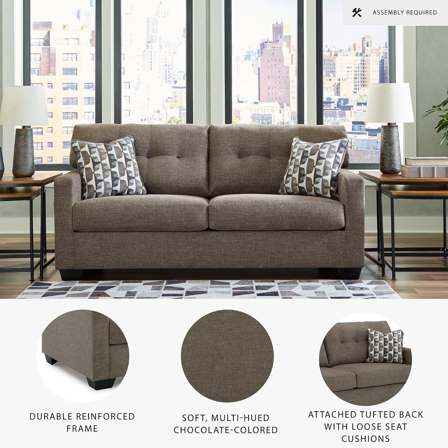 Signature Design by Ashley Mahoney Contemporary Tufted Sofa, Dark Brown