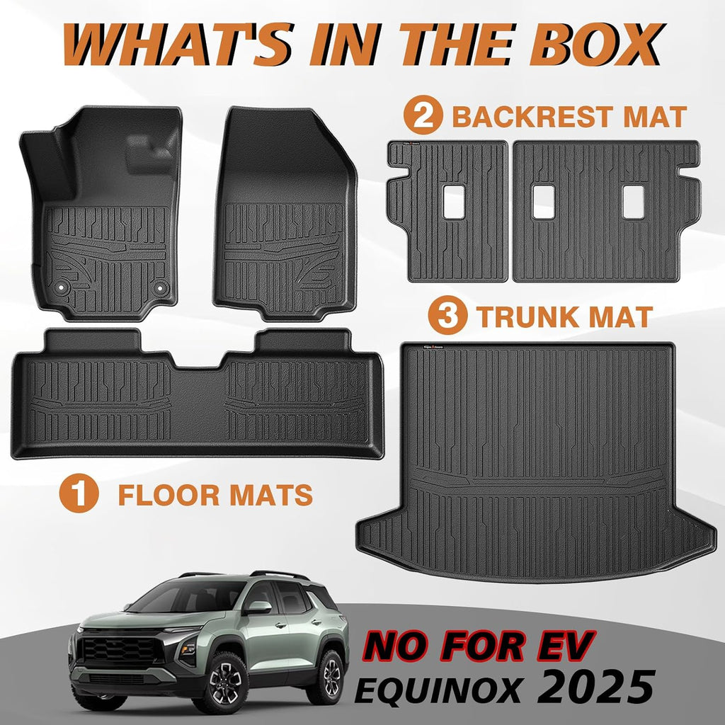 TripleAliners Floor Mats & Trunk Mat & Backrest Mats All Weather Liners Compatible with 2025 2026 Chevrolet Equinox Accessories TPE Custom Fit Floor Liners Rear Trunk Cargo Mat Seat Back Cover(No EV)