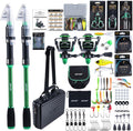 Goture Fishing Poles and Reels Combo - Green Telescoping Fishing Rod Portable Travel Kit with Carrier Bag for Freshwater Saltwater