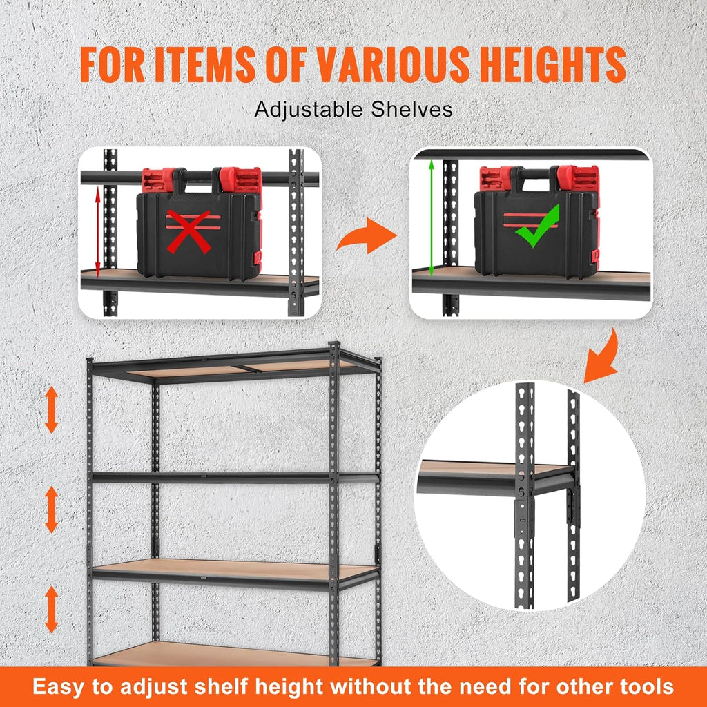 VEVOR Storage Shelving Unit, 5-Tier Adjustable Storage Shelves, 48' L x 24' W x 72' H Heavy Duty Garage Storage Shelves, Metal Shelves for Kitchen Pantry Basement Bathroom Laundry