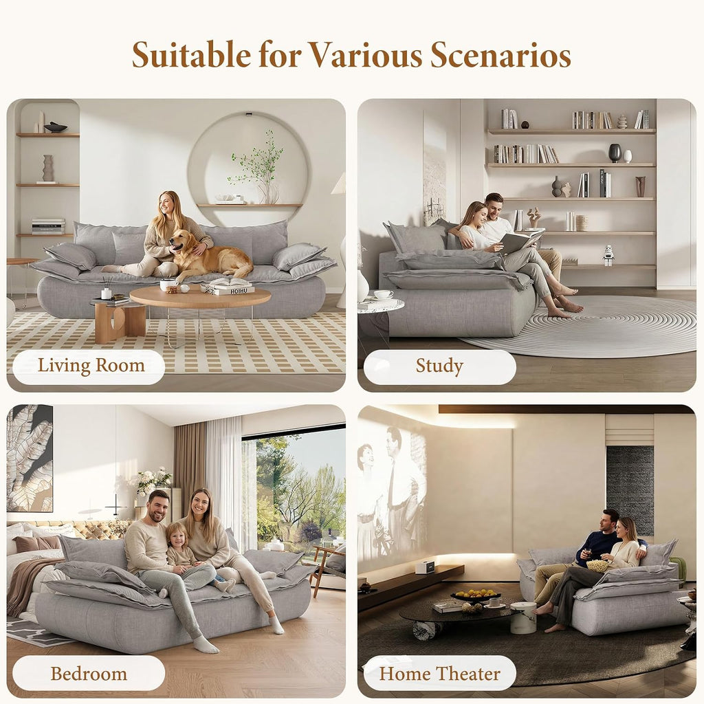 Vesgantti 86.6' Cloud Couch for Living Room, Modern 3 Seater Sailboat Sofa with Deep Seat, Comfy Chenille Upholstered Boneless Couch with Curved Armrest, No Assembly Required, Light Grey