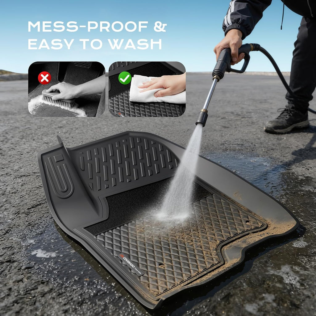Coverado TPE Floor Mats for 2019-2024 Silverado 1500/Sierra Crew Cab, Driver Dual-Layer Anti-Slip&Split Rear Row, 1st&2nd Row Bucket Seat w/Rear Storage, All-Weather Liners, Not Fit LD/Bench/Regular