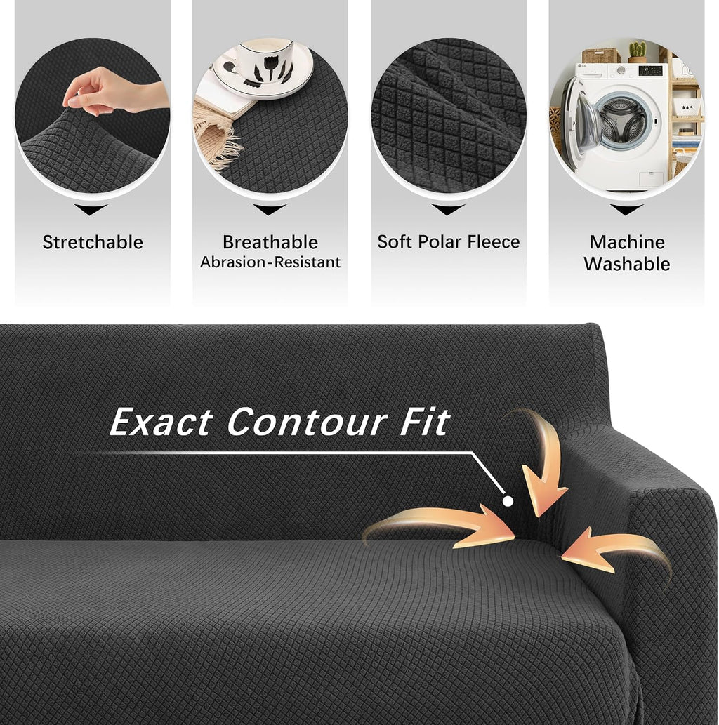 Arfntevss Stretch Sectional Couch Covers L Shaped Corner Sectional Sofa Cover Washable Jacquard Soft Fleece U Shape Sofa Slipcovers Anti Slip Furniture Protector for Dogs Pets (Medium, Dark Gray)