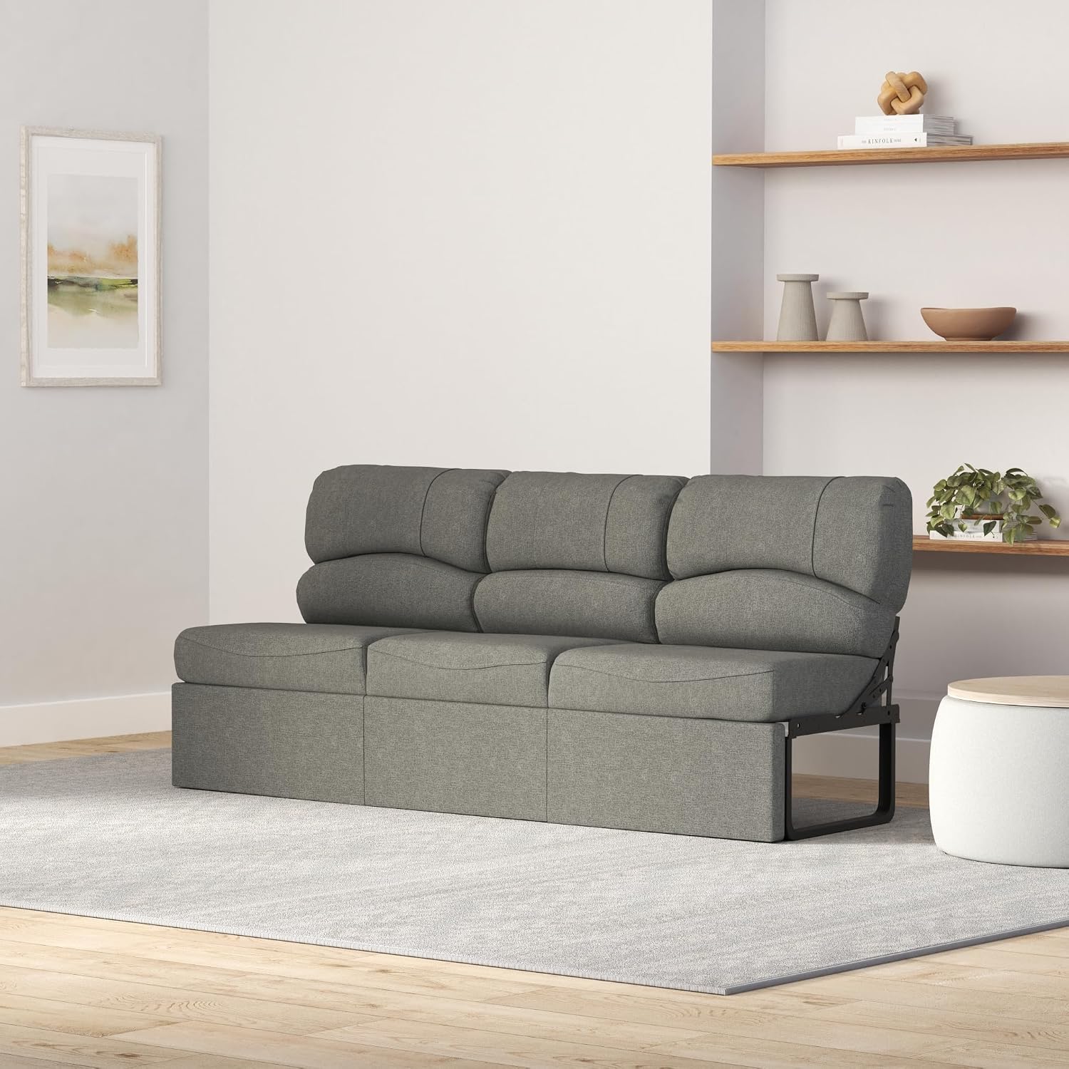 RecPro 68' RV Jackknife Sleeper Sofa with Drop-Down Console | Cloth Fabric | 2 Colors to Choose from | Furniture for RV and Camper (Fossil Cloth)