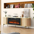 Luxury 70' Fluted TV Stand with Fireplace, Modern Chic Entertainment Center for TVs Up to 80', TV Console for Living Room, Media Cabinet with Storage,70 Inch, Natural