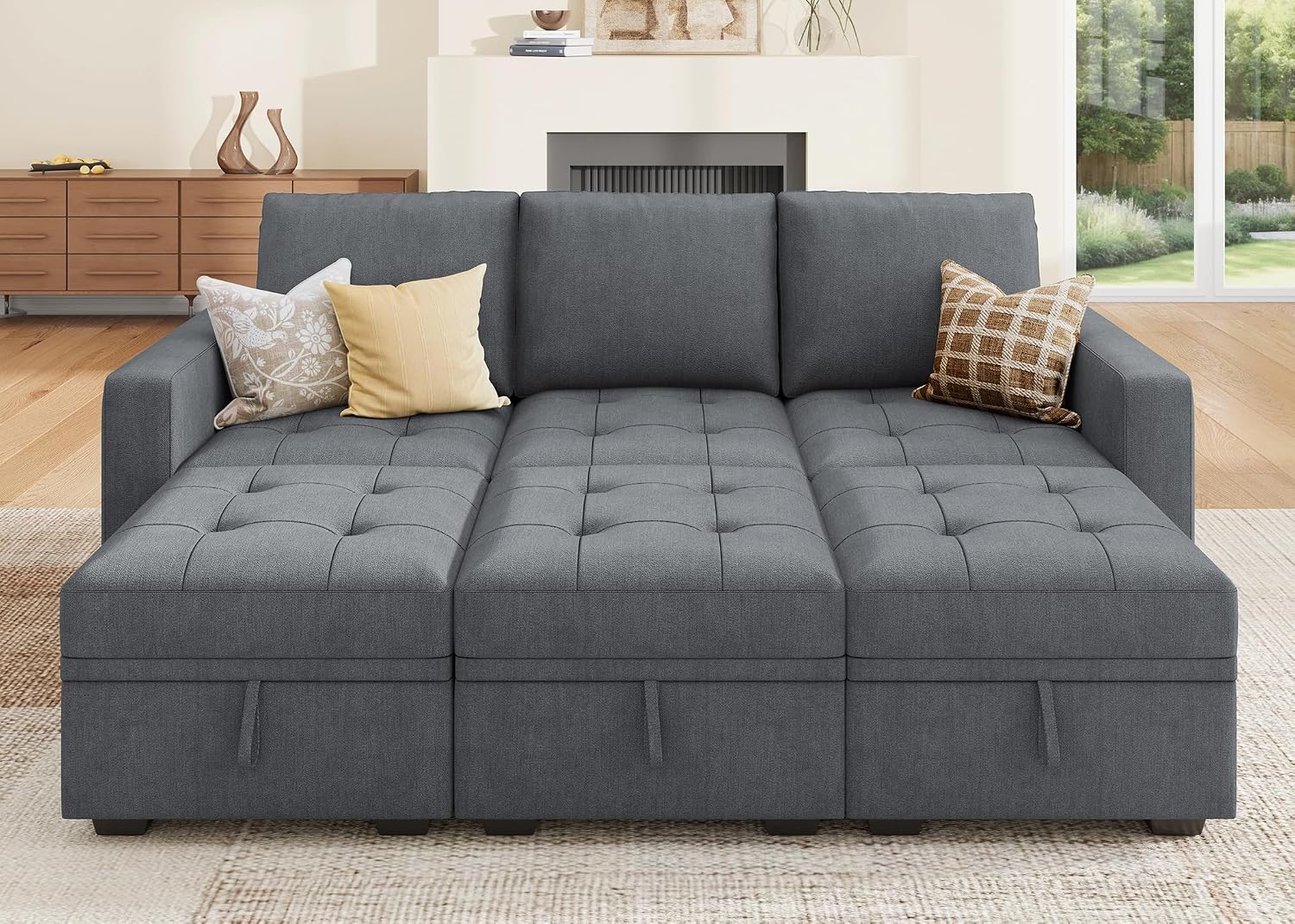 HONBAY Modular Sectional Sleeper Sofa, Sleeper Couch with Storage Seats Oversized Sectional Couches for Living RoomBluish Grey