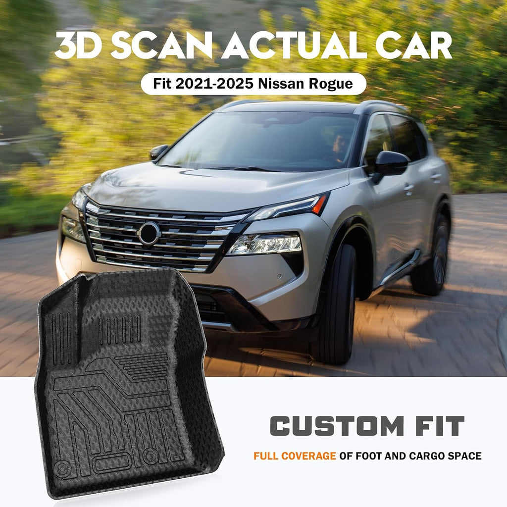 KUST Floor Mats Set for 2021-2026 Nissan Rogue Accessories (Not for Sport & Select), All Weather Floor Liners & Rear Trunk Liner & Backrest Mats, TPE Rubber, Raised Edge