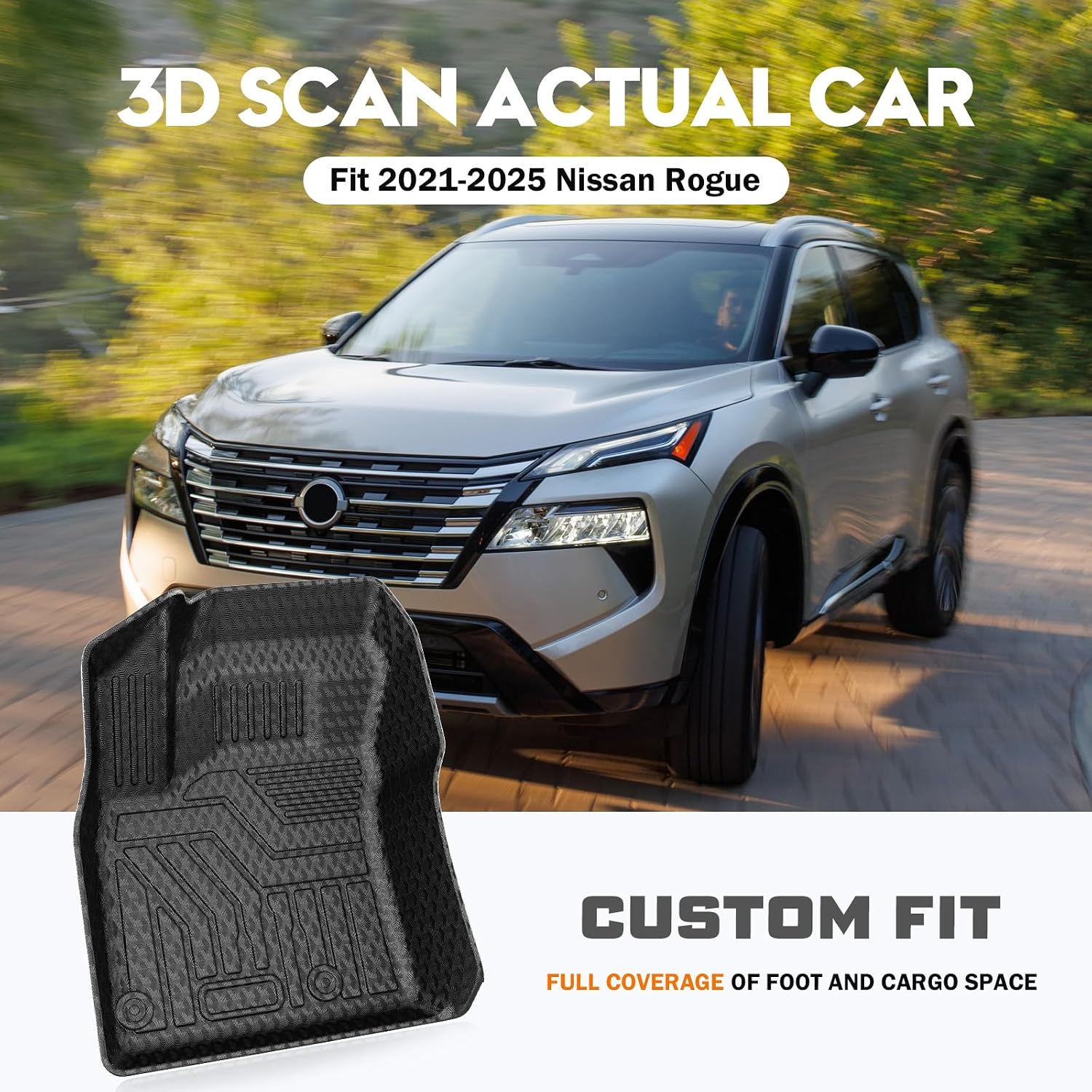 KUST Floor Mats Set for 2021-2026 Nissan Rogue Accessories (Not for Sport & Select), All Weather Floor Liners & Rear Trunk Liner & Backrest Mats, TPE Rubber, Raised Edge