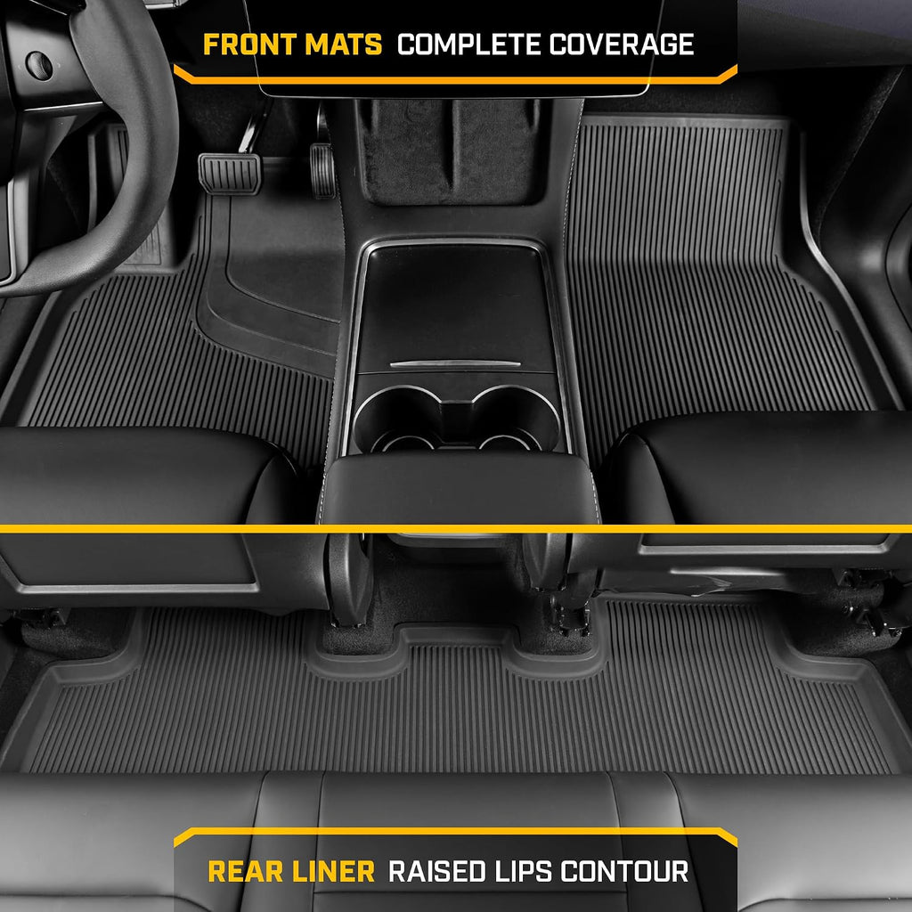 Cat® JustFit™ 3D Floor Mats for Tesla Model Y 2020–2024 Custom Fit All Weather Floor Liners, Heavy Duty Rubber Mats for Tesla Model Y – Premium Tesla Accessories for Full Interior Protection