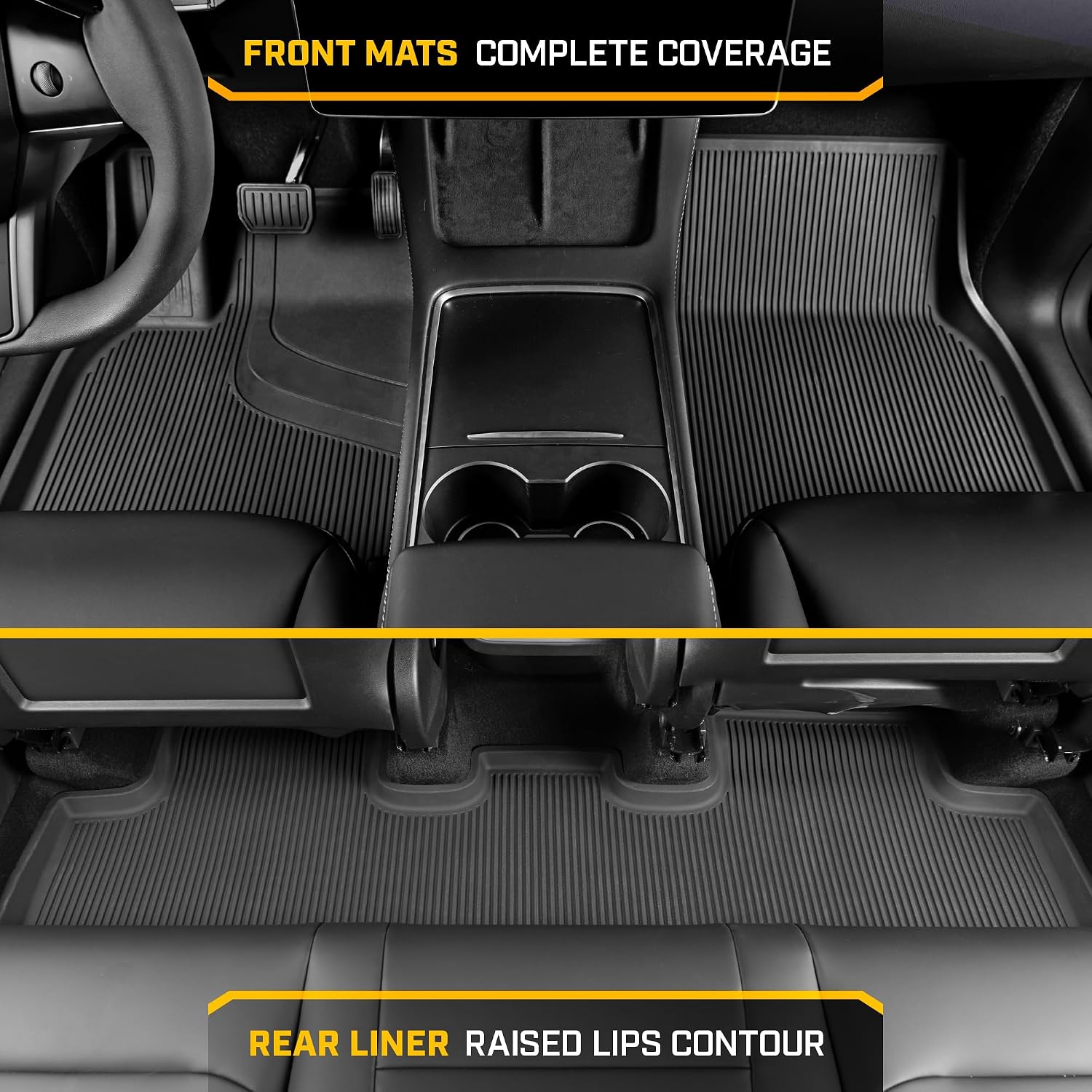 Cat® JustFit™ 3D Floor Mats for Tesla Model Y 2020–2024 Custom Fit All Weather Floor Liners, Heavy Duty Rubber Mats for Tesla Model Y – Premium Tesla Accessories for Full Interior Protection