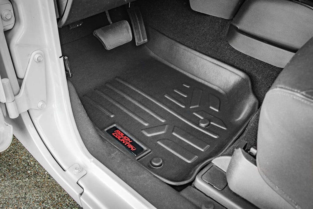 Rough Country All Weather Front Floor Mat for Chevy Silverado & GMC Sierra 1500/2500HD/3500HD (2014-2019) - Flexible Waterproof Front Mat for Half Length Floor Console