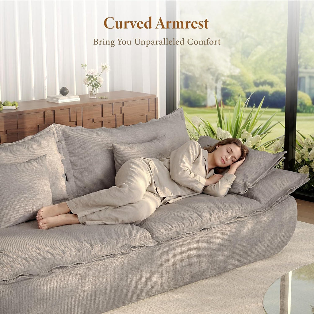 Vesgantti 86.6' Cloud Couch for Living Room, Modern 3 Seater Sailboat Sofa with Deep Seat, Comfy Chenille Upholstered Boneless Couch with Curved Armrest, No Assembly Required, Light Grey