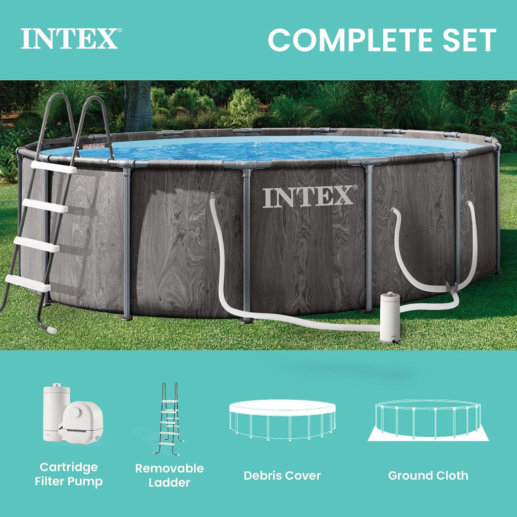 INTEX 26743EP Prism Frame Above Ground Swimming Pool Set: 18ft x 48in – Includes 1500 GPH Cartridge Filter Pump – Removable Ladder – Pool Cover – Ground Cloth