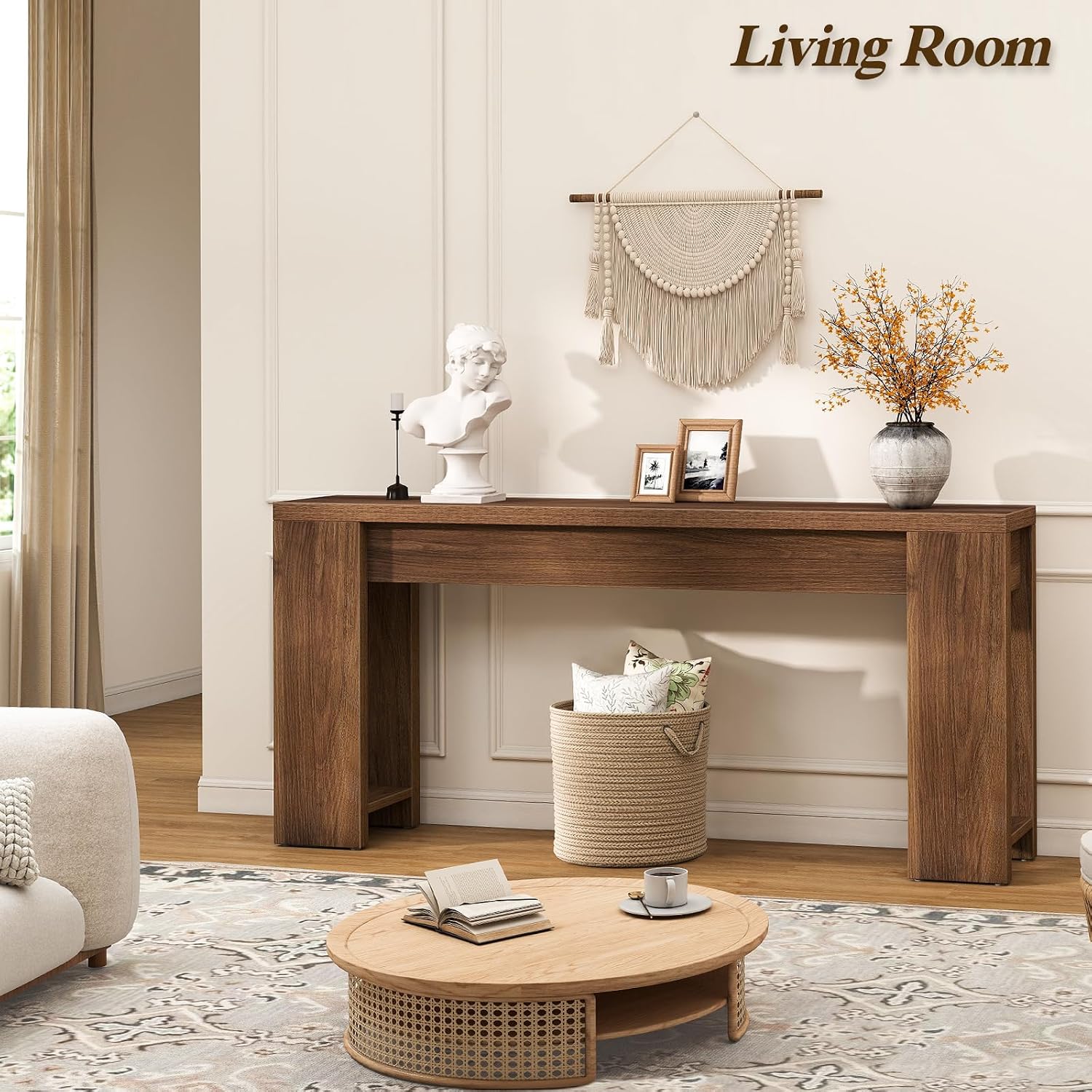 71' Extra Long Console Table, Wood Farmhouse Entryway Table, Plank and Beam Console Tables for Living Room, Entry, Entrance, Behind Couch, Hallway, Foyer, Narrow Sofa Tables for Front Doo
