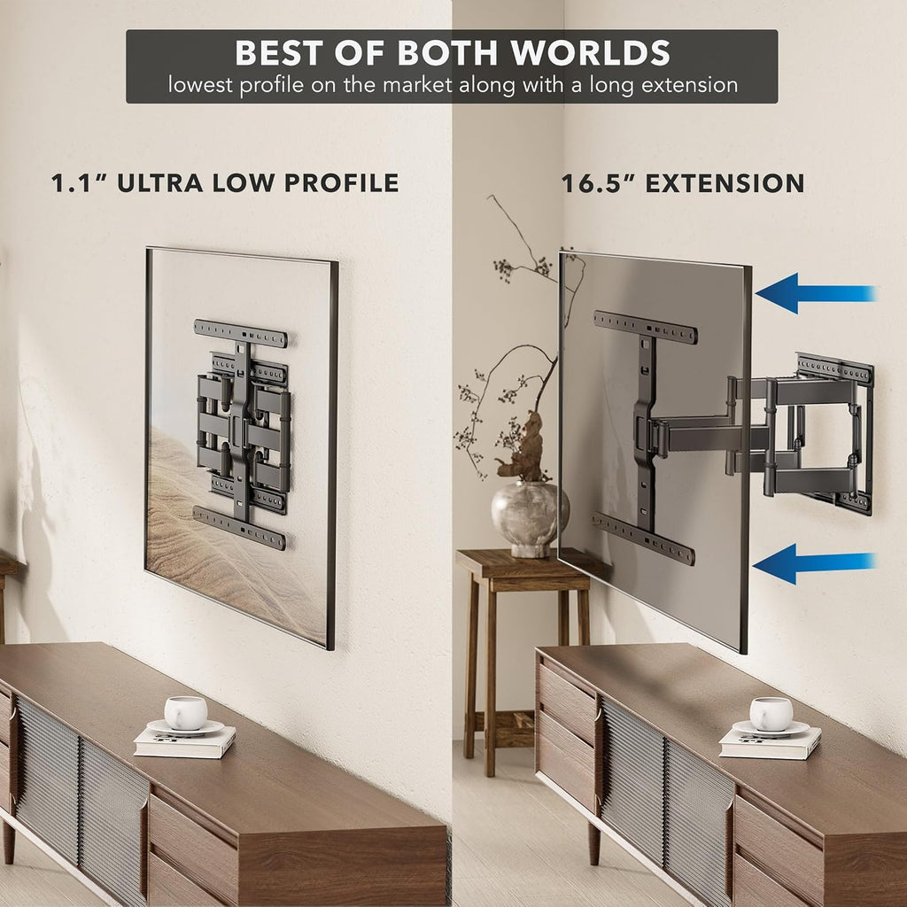 Mount-It! ADA Compliant Ultra Slim Full Motion TV Wall Mount, 1.1' Thin Low Profile Articulating Bracket for 43-90 Inch TVs, Heavy-Duty Swivel, Tilt, and Extend, Max VESA 600x400, 132 lbs Capacity