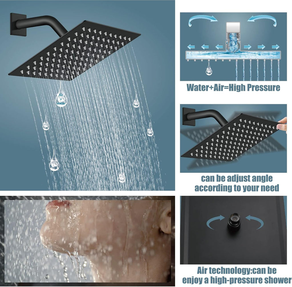 Aolemi Rainfall Shower System Shower Head Combo Set with Tub Filler Handheld Shower Luxury Rough-in Valve Included Wall Mount Bathroom Shower Mixer Faucet 8 Inch Shower Head Matte Black